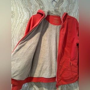 LL BEAN womens M Plush Lined Hoodie SWEATSHIRT Full Zip COZY LINED Coral